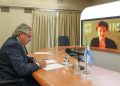 Fotografía de archivo del presidente de Argentina, Alberto Fernández, en reunión  virtual con la gerente del FMI, Kristalina Georgieva. | Esteban Collozo, EFE.