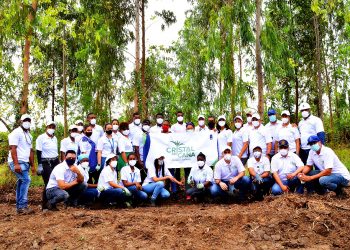 Grupo de voluntarios de Cristal de Caña, entidad dependiente del CAEI, que realizó la plantación de 1,000 árboles.