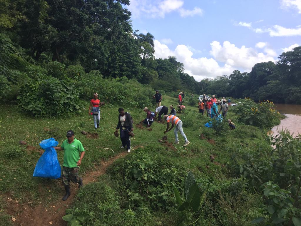 participantes en jornada de reforestacion en la ribera del río ozama